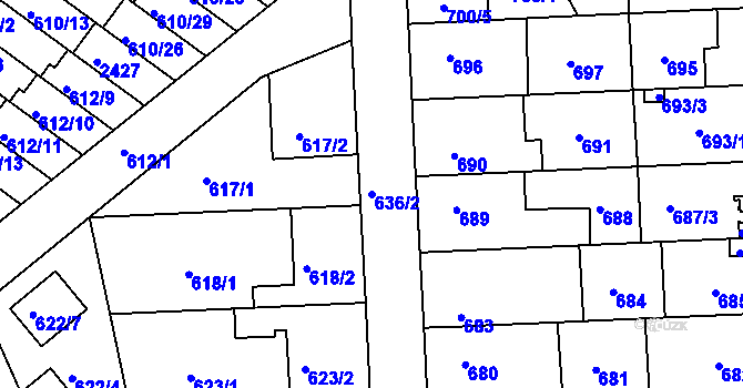 Parcela st. 636/2 v KÚ Chropyně, Katastrální mapa