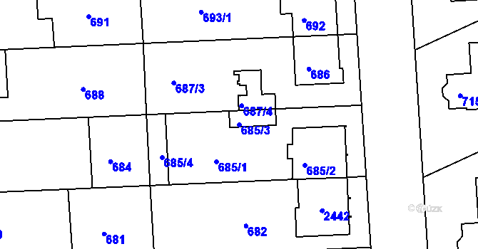 Parcela st. 685/3 v KÚ Chropyně, Katastrální mapa