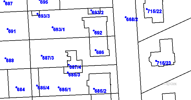 Parcela st. 686 v KÚ Chropyně, Katastrální mapa
