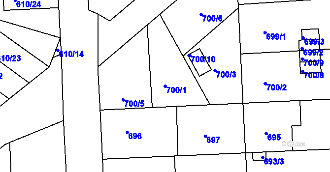 Parcela st. 700/1 v KÚ Chropyně, Katastrální mapa