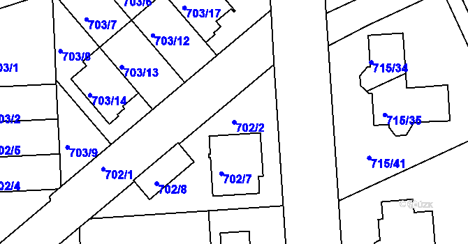 Parcela st. 702/2 v KÚ Chropyně, Katastrální mapa