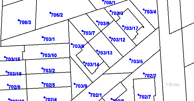 Parcela st. 703/13 v KÚ Chropyně, Katastrální mapa