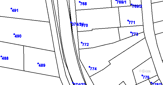 Parcela st. 772 v KÚ Chropyně, Katastrální mapa