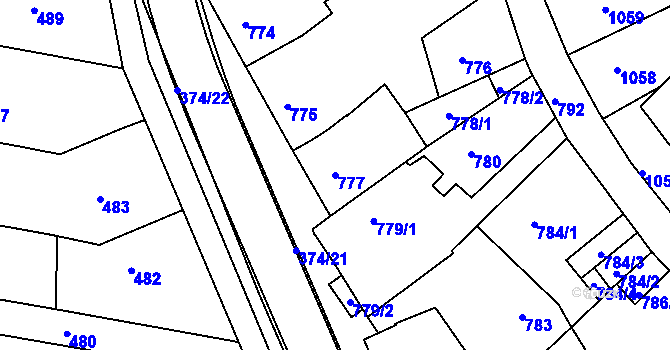 Parcela st. 777 v KÚ Chropyně, Katastrální mapa