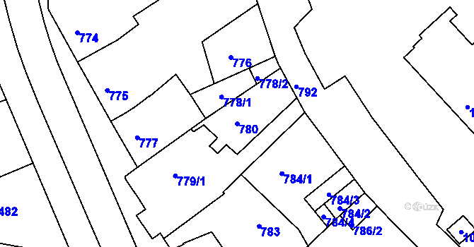 Parcela st. 780 v KÚ Chropyně, Katastrální mapa