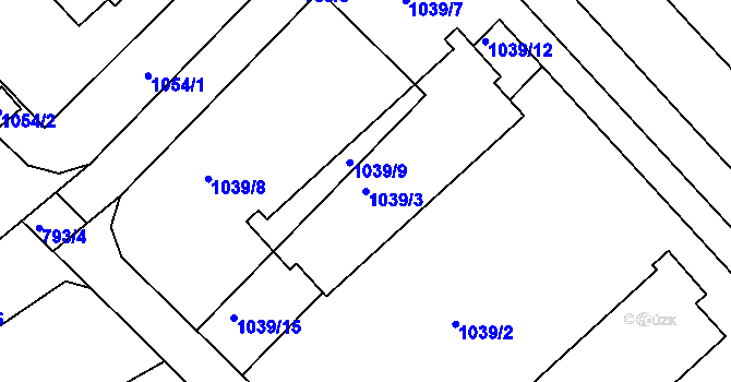 Parcela st. 1039/3 v KÚ Chropyně, Katastrální mapa