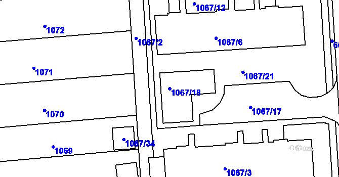 Parcela st. 1067/18 v KÚ Chropyně, Katastrální mapa