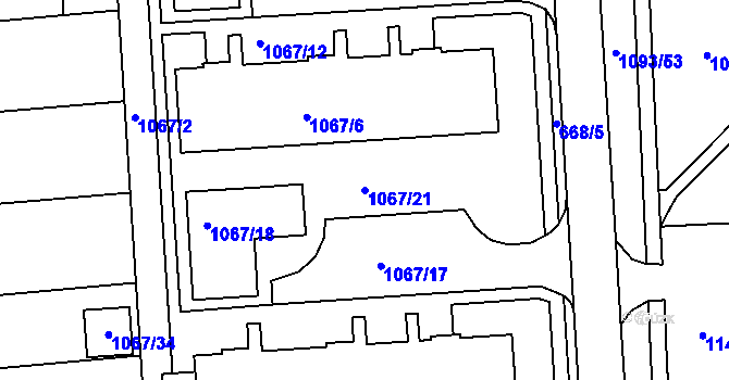 Parcela st. 1067/21 v KÚ Chropyně, Katastrální mapa