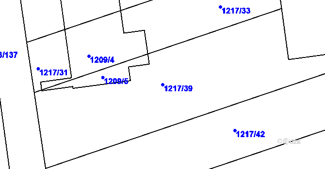 Parcela st. 1217/39 v KÚ Chropyně, Katastrální mapa