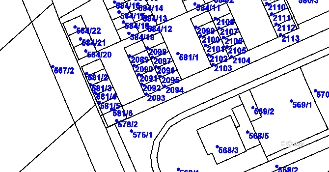 Parcela st. 2094 v KÚ Chropyně, Katastrální mapa
