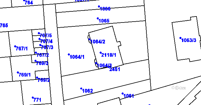 Parcela st. 2118/1 v KÚ Chropyně, Katastrální mapa