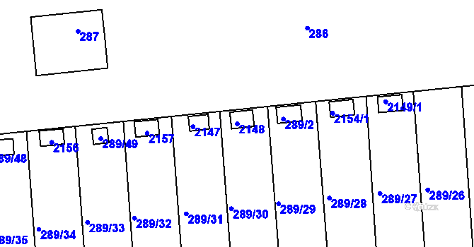 Parcela st. 2148 v KÚ Chropyně, Katastrální mapa