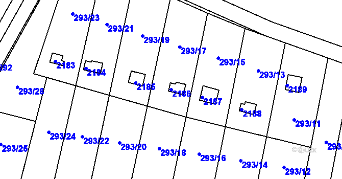 Parcela st. 2186 v KÚ Chropyně, Katastrální mapa