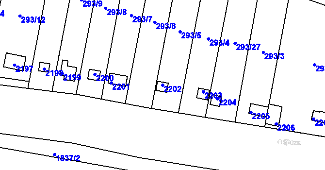 Parcela st. 2202 v KÚ Chropyně, Katastrální mapa