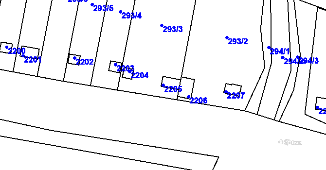 Parcela st. 2205 v KÚ Chropyně, Katastrální mapa