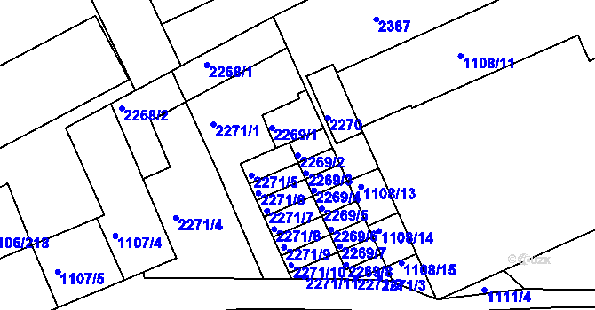 Parcela st. 2269/2 v KÚ Chropyně, Katastrální mapa