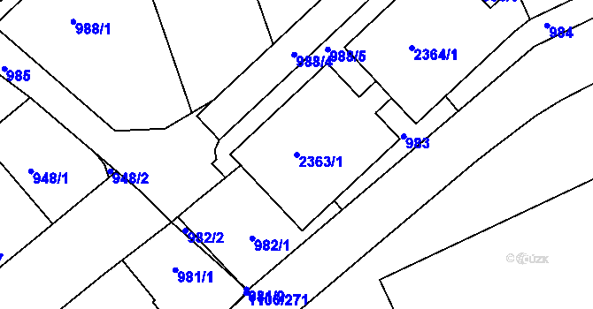 Parcela st. 2363/1 v KÚ Chropyně, Katastrální mapa
