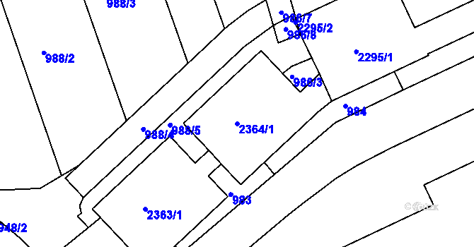 Parcela st. 2364/1 v KÚ Chropyně, Katastrální mapa