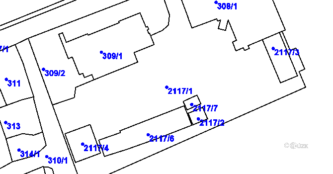 Parcela st. 2117/1 v KÚ Chropyně, Katastrální mapa