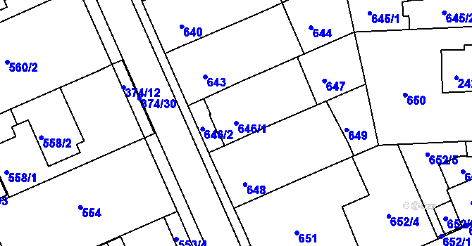 Parcela st. 646/1 v KÚ Chropyně, Katastrální mapa