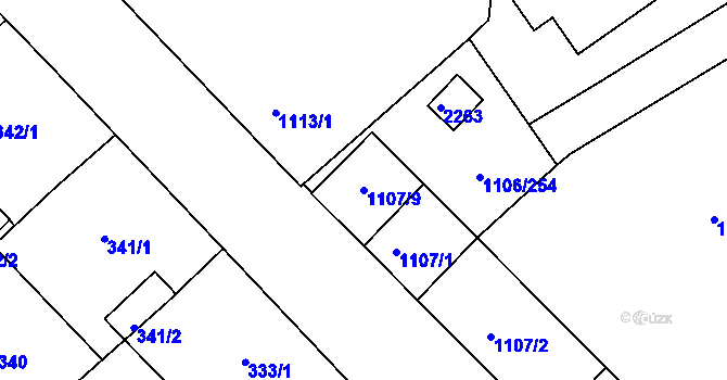Parcela st. 1107/9 v KÚ Chropyně, Katastrální mapa