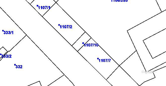 Parcela st. 1107/10 v KÚ Chropyně, Katastrální mapa