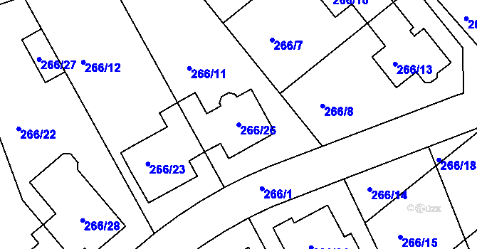 Parcela st. 266/26 v KÚ Chropyně, Katastrální mapa