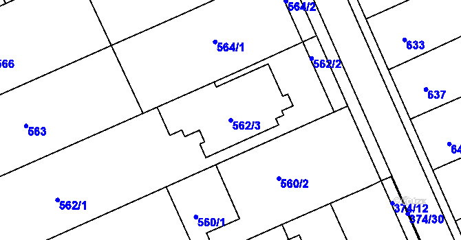 Parcela st. 562/3 v KÚ Chropyně, Katastrální mapa