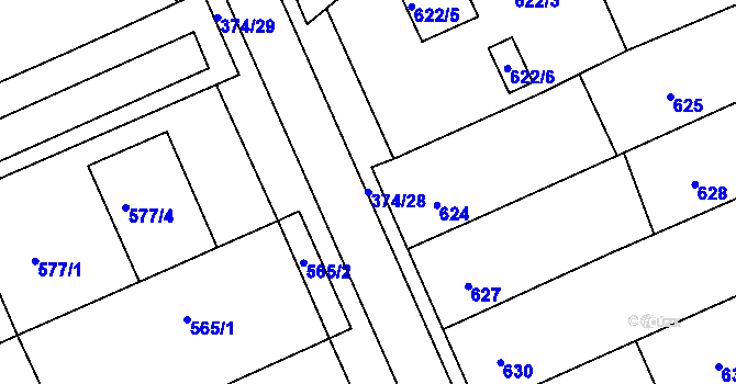 Parcela st. 374/28 v KÚ Chropyně, Katastrální mapa