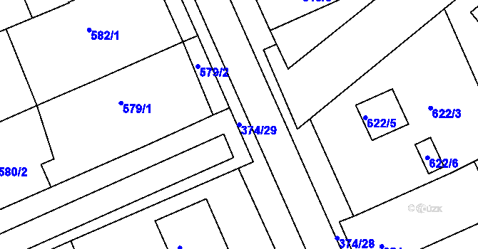 Parcela st. 374/29 v KÚ Chropyně, Katastrální mapa