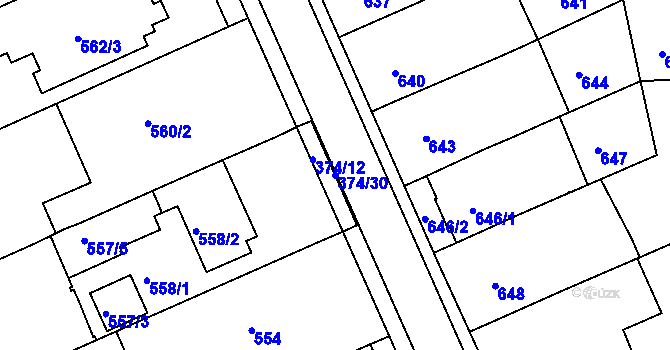 Parcela st. 374/30 v KÚ Chropyně, Katastrální mapa