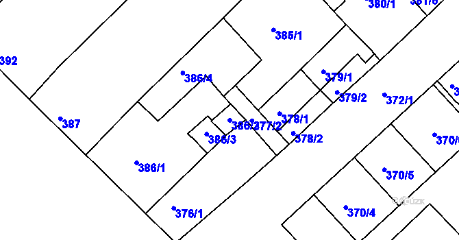 Parcela st. 386/2 v KÚ Chropyně, Katastrální mapa
