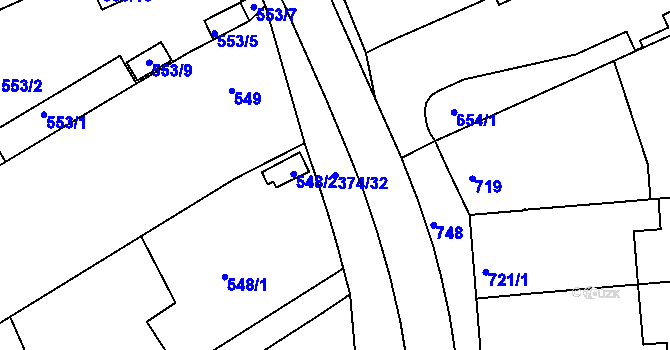 Parcela st. 374/32 v KÚ Chropyně, Katastrální mapa