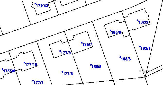 Parcela st. 185/7 v KÚ Chropyně, Katastrální mapa