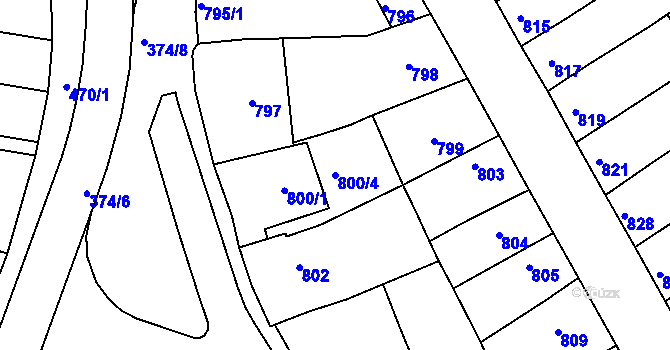 Parcela st. 800/4 v KÚ Chropyně, Katastrální mapa