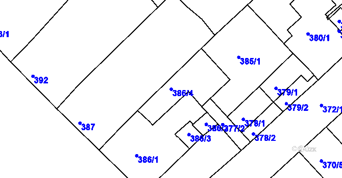 Parcela st. 386/4 v KÚ Chropyně, Katastrální mapa