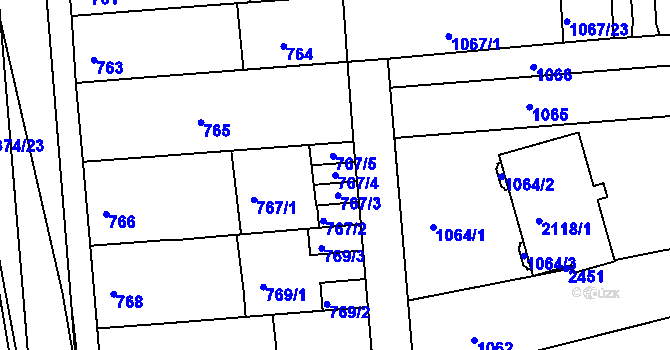 Parcela st. 767/4 v KÚ Chropyně, Katastrální mapa