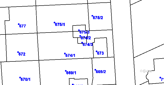 Parcela st. 674/3 v KÚ Chropyně, Katastrální mapa