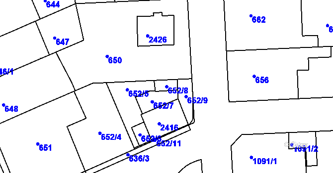 Parcela st. 652/8 v KÚ Chropyně, Katastrální mapa