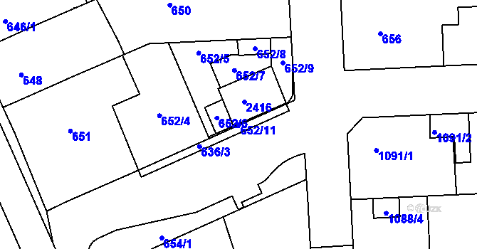 Parcela st. 652/11 v KÚ Chropyně, Katastrální mapa
