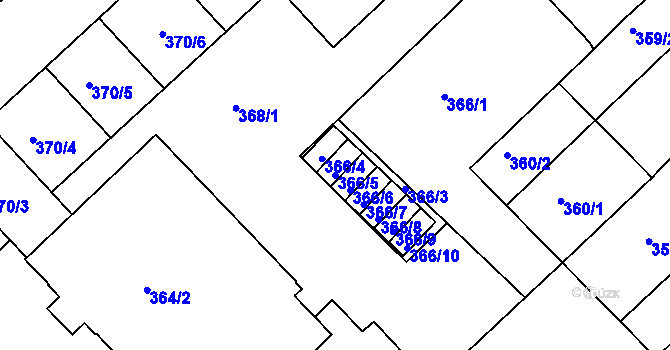 Parcela st. 366/5 v KÚ Chropyně, Katastrální mapa