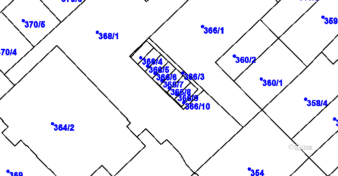 Parcela st. 366/8 v KÚ Chropyně, Katastrální mapa