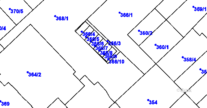 Parcela st. 366/9 v KÚ Chropyně, Katastrální mapa