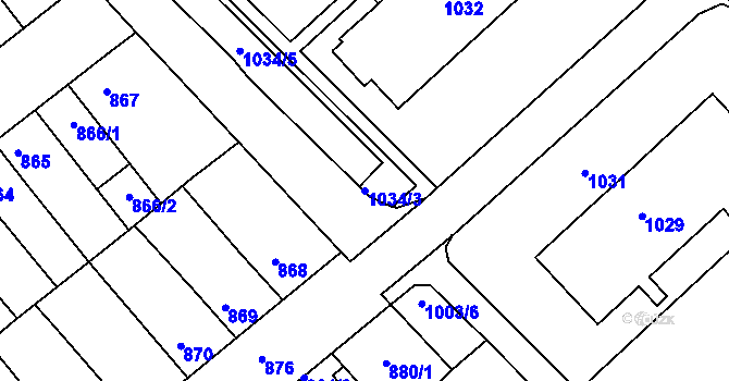 Parcela st. 1034/3 v KÚ Chropyně, Katastrální mapa