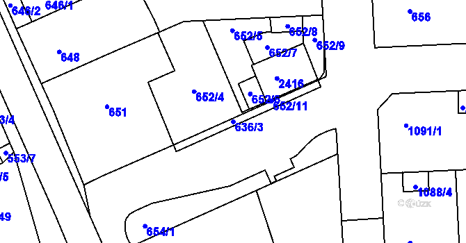 Parcela st. 636/3 v KÚ Chropyně, Katastrální mapa