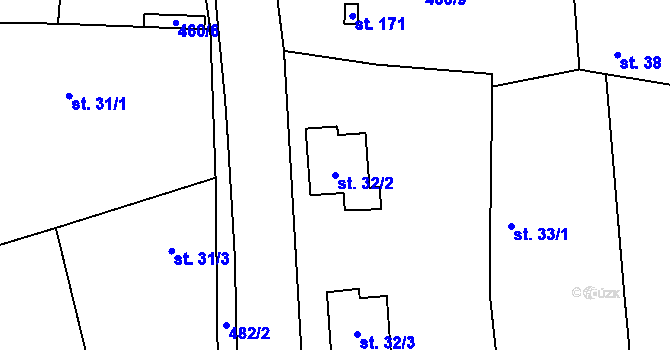 Parcela st. 32/2 v KÚ Chroustov, Katastrální mapa