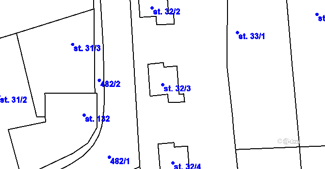 Parcela st. 32/3 v KÚ Chroustov, Katastrální mapa