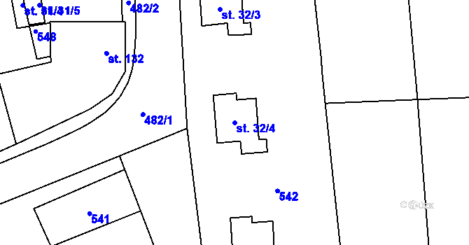 Parcela st. 32/4 v KÚ Chroustov, Katastrální mapa