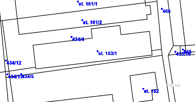 Parcela st. 153/1 v KÚ Chroustov, Katastrální mapa