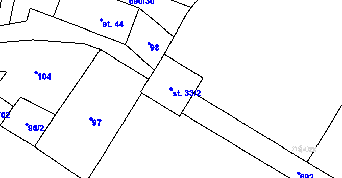 Parcela st. 33/2 v KÚ Chroustovice, Katastrální mapa